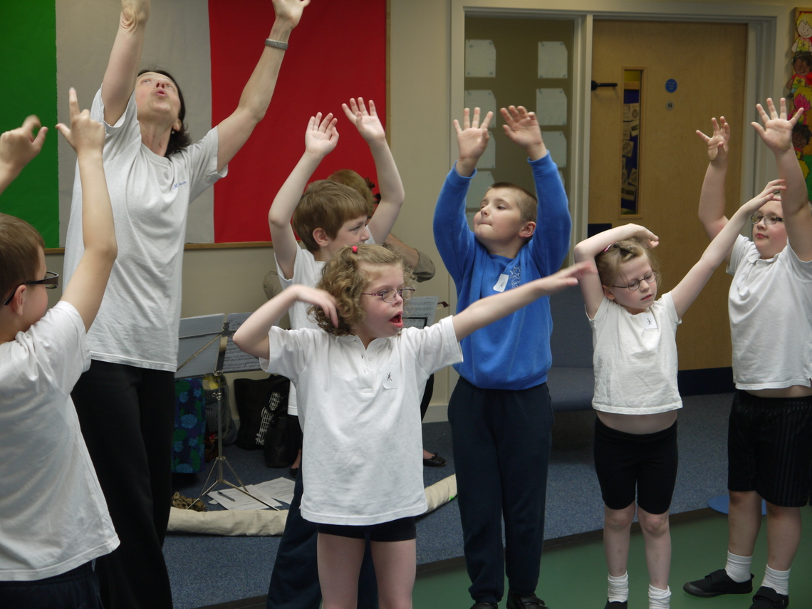 Choreographer Lauren Potter leads a group of young dancers