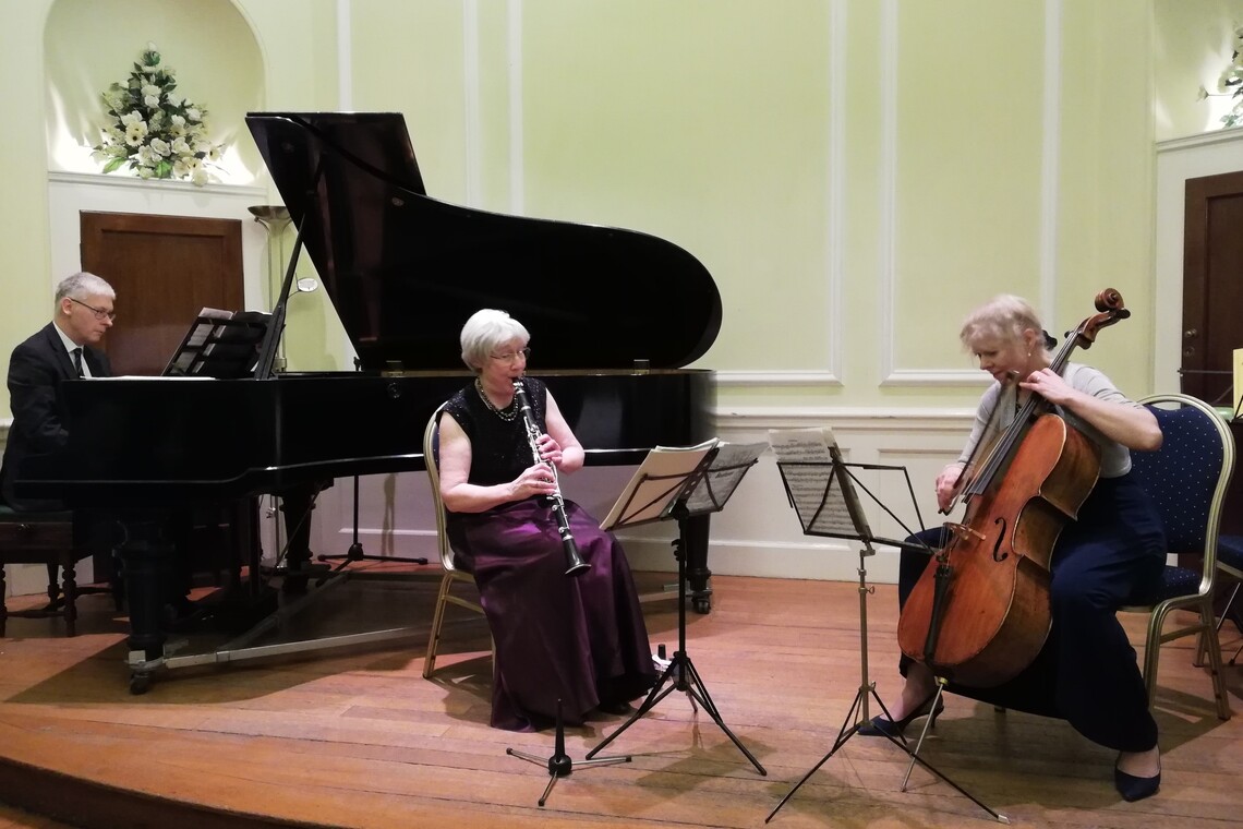 John at the piano with Margaret clarinet and Julia 'cello in concert