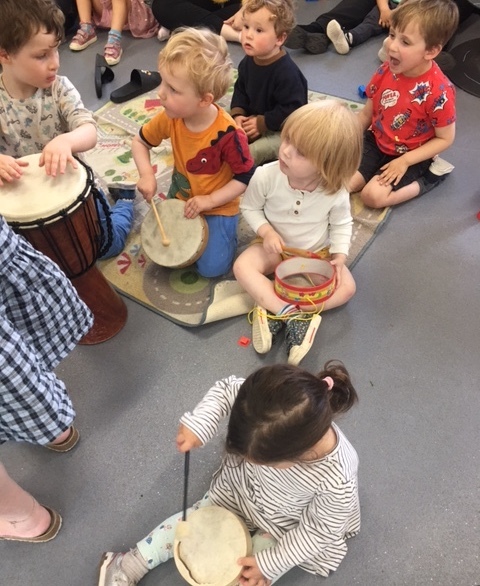 Young drummers join in a marching tune